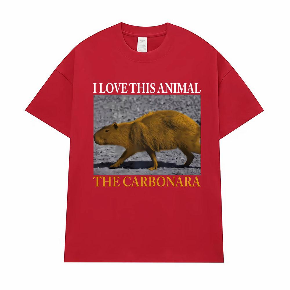 Lustiges Meme Ich Liebe Dieses Tier Das Carbonara-Capybara T-Shirt Herrenbekleidung Unisex Heißer Verkauf Hohe Qualität T-Shirts Mode T-Shirt