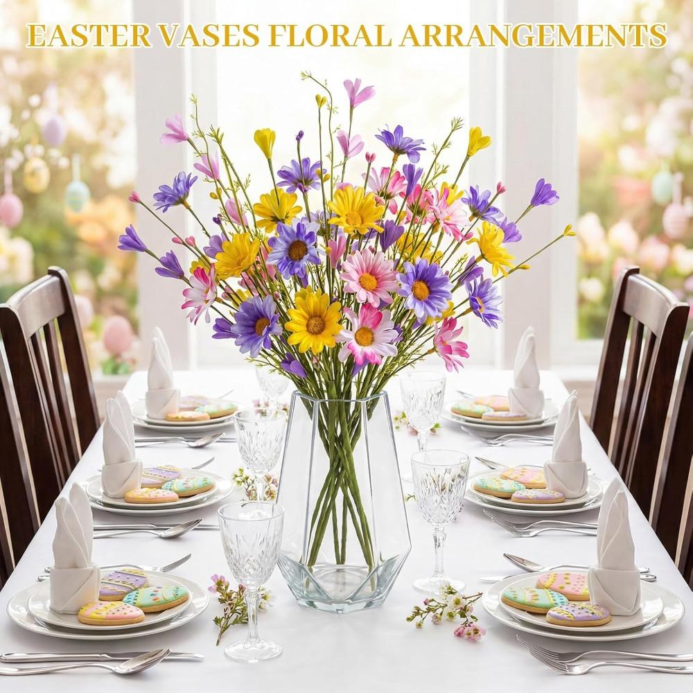 10pcs Spring Artificial Daisies Flower Stems 17 Inches Fake Wildflowers Arrangement Spring Floral Picks with Colorful Daisies and Forsythia