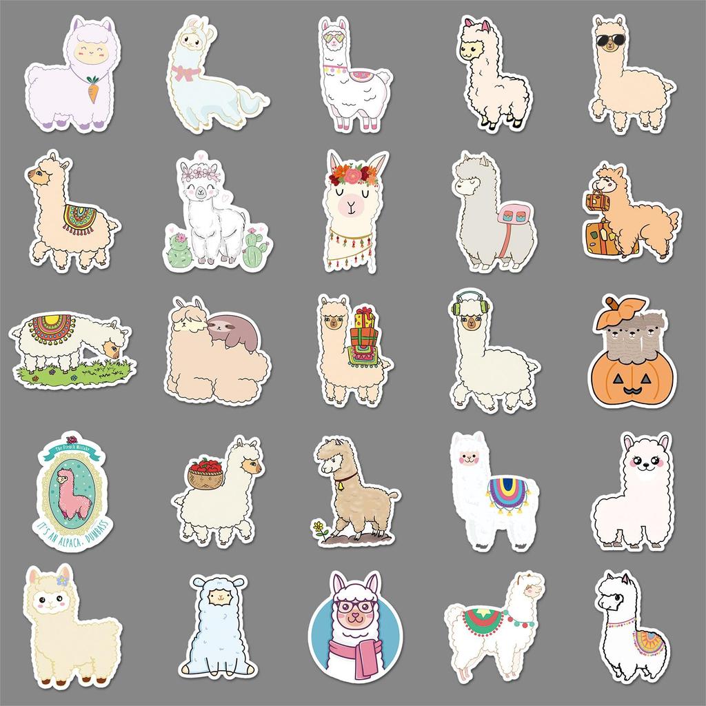 50 Adorable Cartoon Alpaca Stickers for Suitcases, Scooters, Refrigerators, and Notebooks