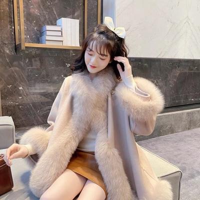 Winter Clothing Country Celebrity Style Imitation Fox Fur Medium and Long Coat Women's Wool Cloak Thickened Coat