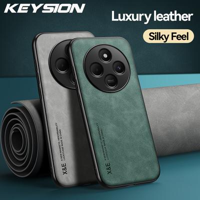 KEYSION Luxury Retro PU Leather Case for Xiaomi Redmi 14C 4G Soft Silicone+PC Shockproof Phone Back Cover for Xiaomi Redmi 14C