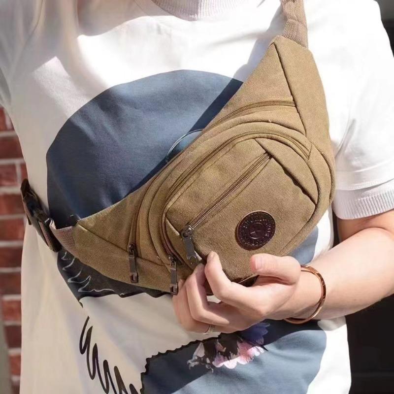 New Canvas Fanny Pack Men's Construction Site Work Mobile Phone Bag Outdoor Sports Running Casual Multi-functional Breast Bag Women
