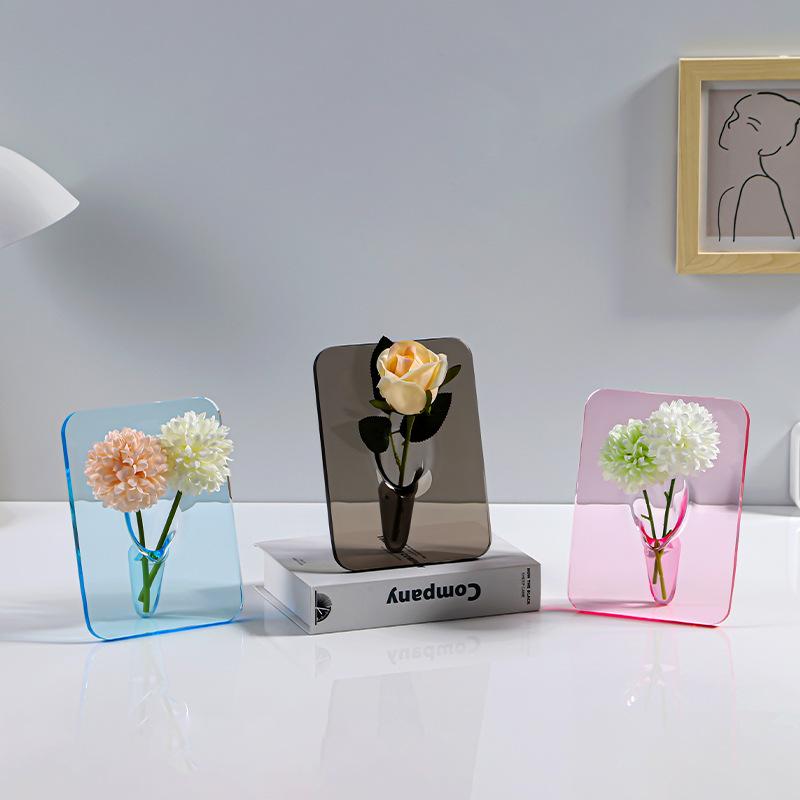 Transparent Acrylic Photo Frame Vase - Korean Nordic Style for Home Decor