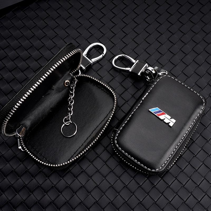 HBSW4 3D Logo Leather Car Remote Key Case Bag Keychain Storage Box For BMW M 1 3 5 7 Series E46 E90 E60 F30 F10 G30 G20 X1 X2 X3 X5 X7