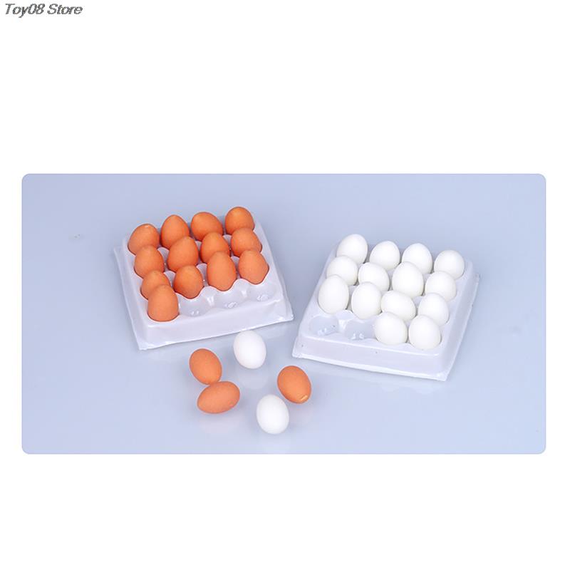 New 1Set Dollhouse Simulation Eggs Miniature Mini Eggs With Tray Dollhouse Kitchen Accessories Model Toys Kitchen Decor