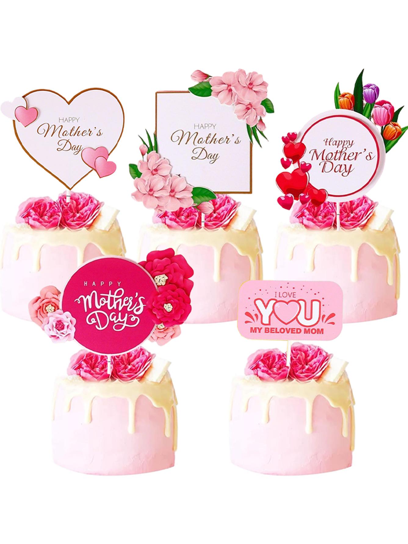 

5Pcs Happy Mother s Day Cupcake Toppers Glitter Floral Best Mom Ever Cake Toppers Decoration Mother s Day Birthday Party Supplie