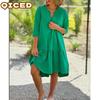 Fashion Summer Spring Solid Color Print 1/2 Sleeves V-Neck Casual Dresses