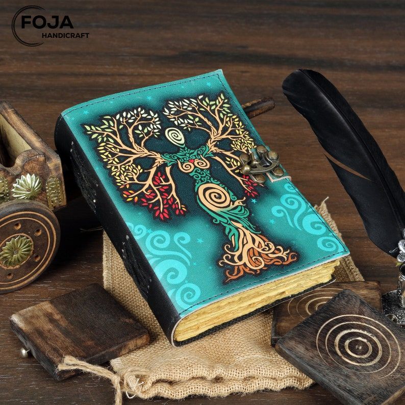 Livro de feitiços diário livro das sombras em branco mãe terra colorido papel de borda deckle diário de couro vintage caderno sem pauta Diário diário 7x5 polegadas