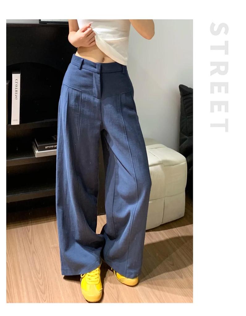 Korean Old Money Style Women's Wide-Leg Cotton Linen Pants, High-Waisted Straight Casual for Spring/Summer 2026.