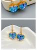 Ocean Blue Heart Crystal Earrings with Inlaid Diamonds & Luxury Ear Hooks