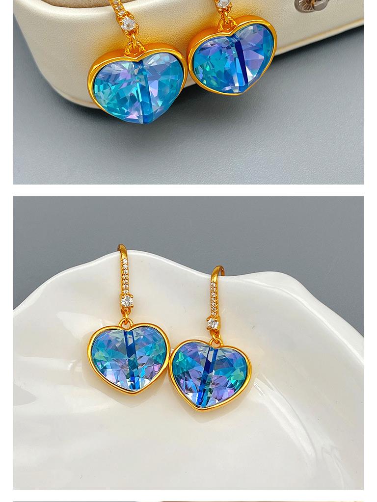 Ocean Blue Heart Crystal Earrings with Inlaid Diamonds & Luxury Ear Hooks