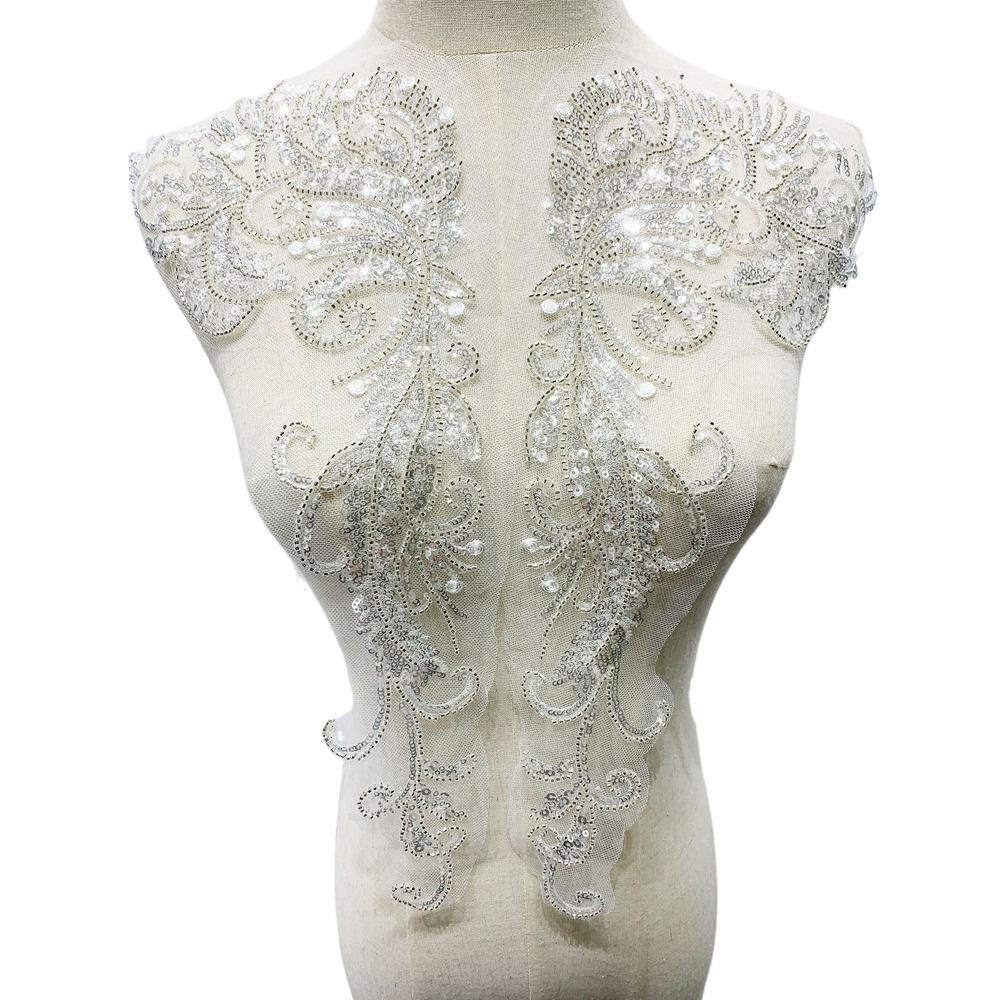 Handmade Lace Embroidery DIY Collar Appliqué Latest Design Sequins Embroidery Cloth  Bridal Party