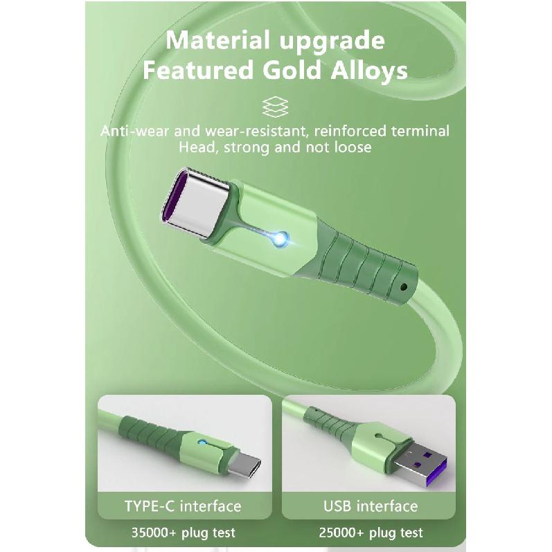 UTHAI Liquid Silicone With Light Data Cable For Android TYPE-C Xiaomi Mobile Phone Super Fast Charger Cable