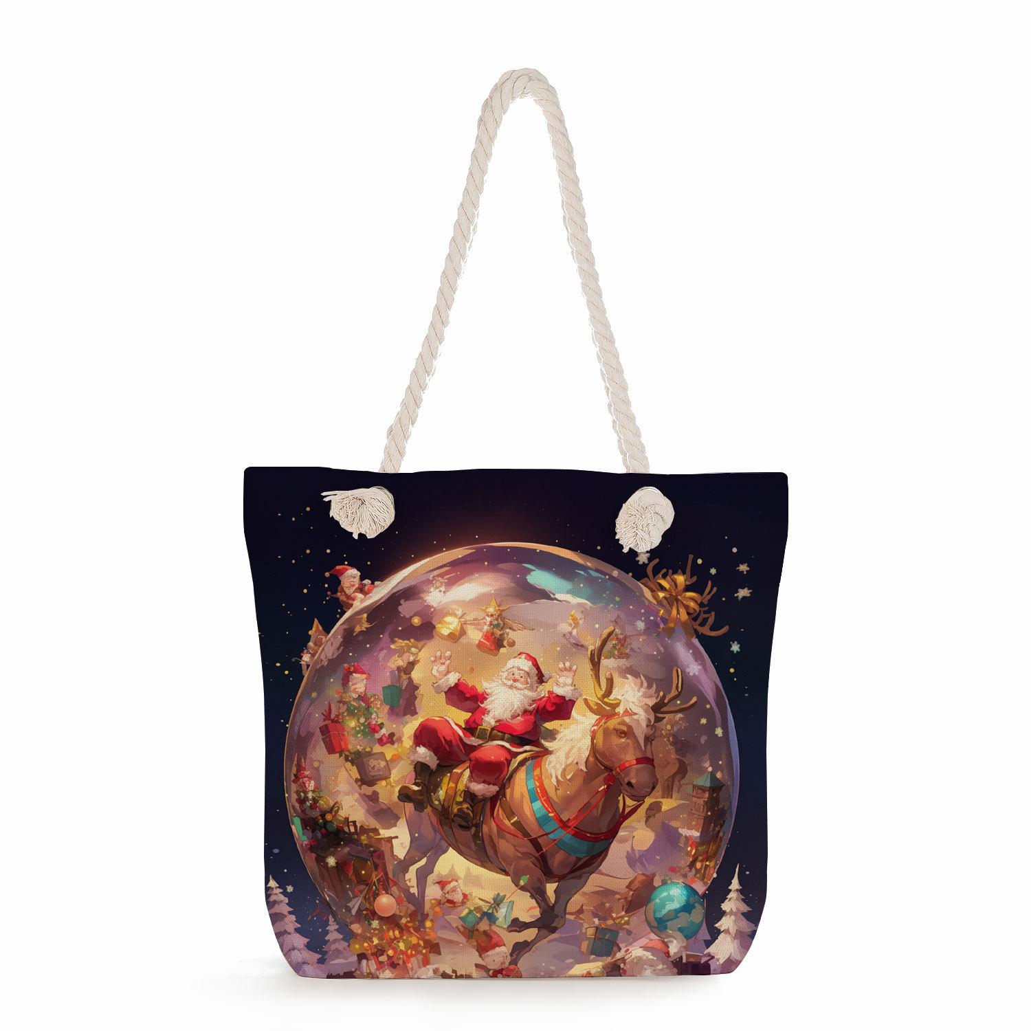 Christmas print thick rope single-shoulder beach bag 7349 KTB