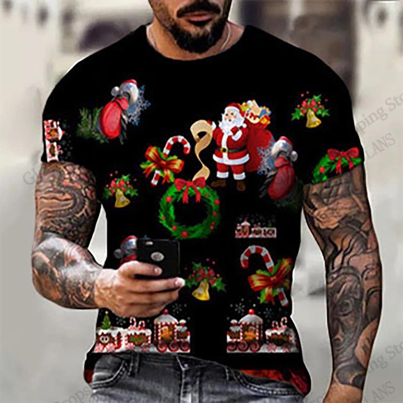 Fashion Mens Womens Christmas 3D Santa Claus Short Sleeve T-shirt Snowflake Xmas Party Tops Tees Men Clothing Men Women Tops New