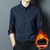 Men S Fleece Lined Long Sleeve Shirt Solid Color Business Casual Warm