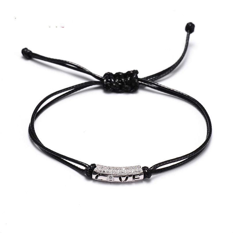 Leather Rope LOVE Couple Bracelet Delicate Densely Paved CZ Rhinestone