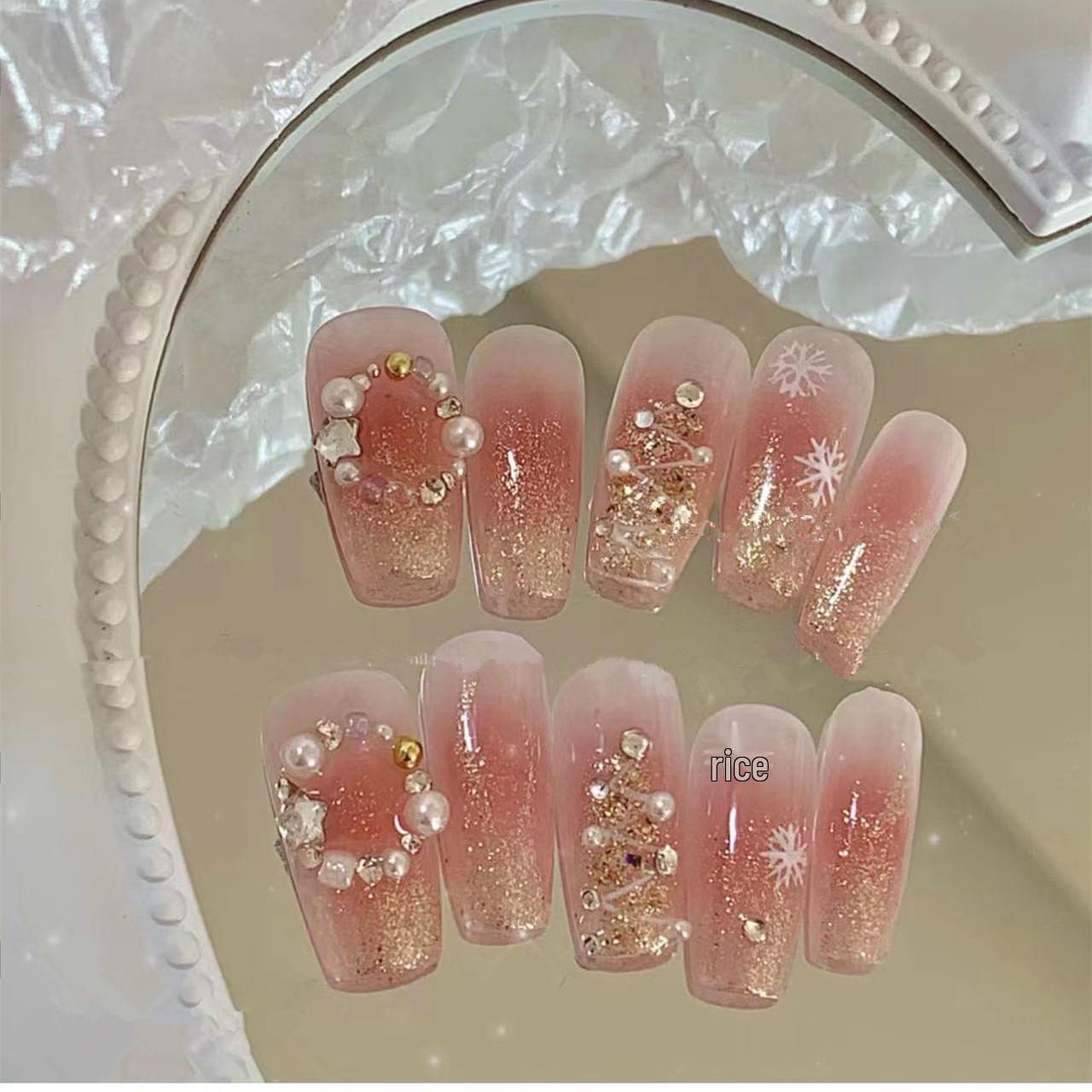 

Festive Blush Snowflake Glitter Nails - Christmas & New Year Stickers Z188 Christmas Love Song [Glue Version]