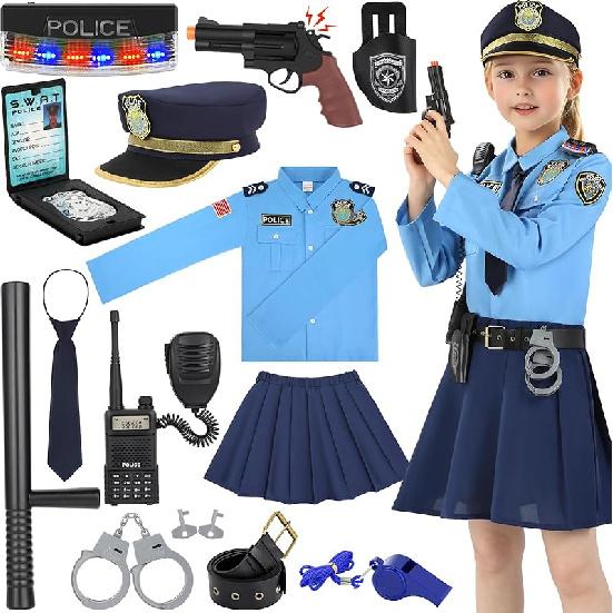 Police Costume for Girls, Police Officer Costume for Kids, Halloween Cop Costumes for Kids Girl Toddler 3-12 Small(4-5Year)