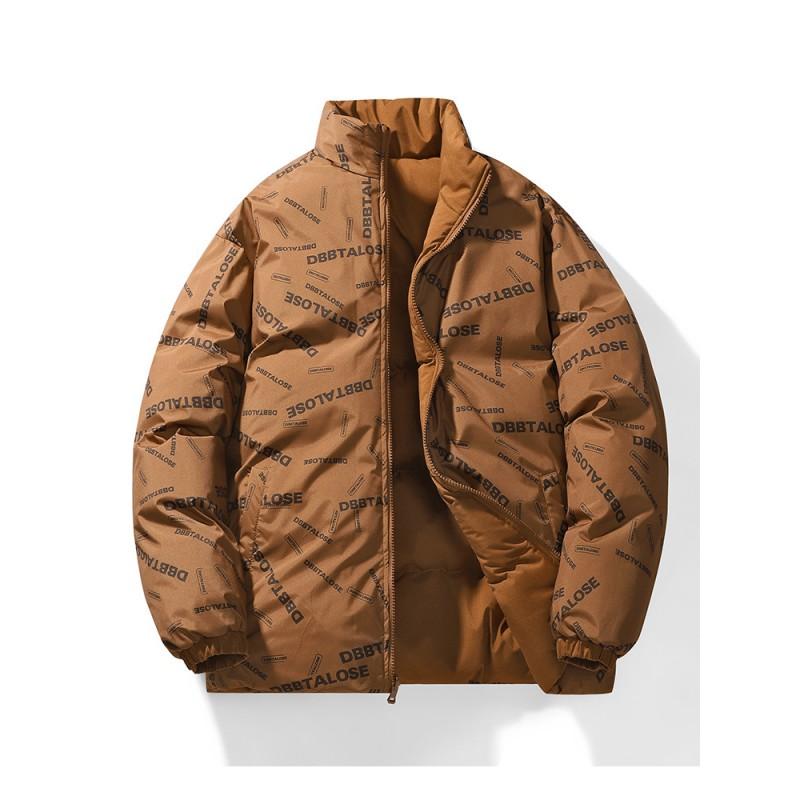 Mens Reversible Padded Jacket Winter Warm Stand Collar Casual Thick Cotton Coat Teens