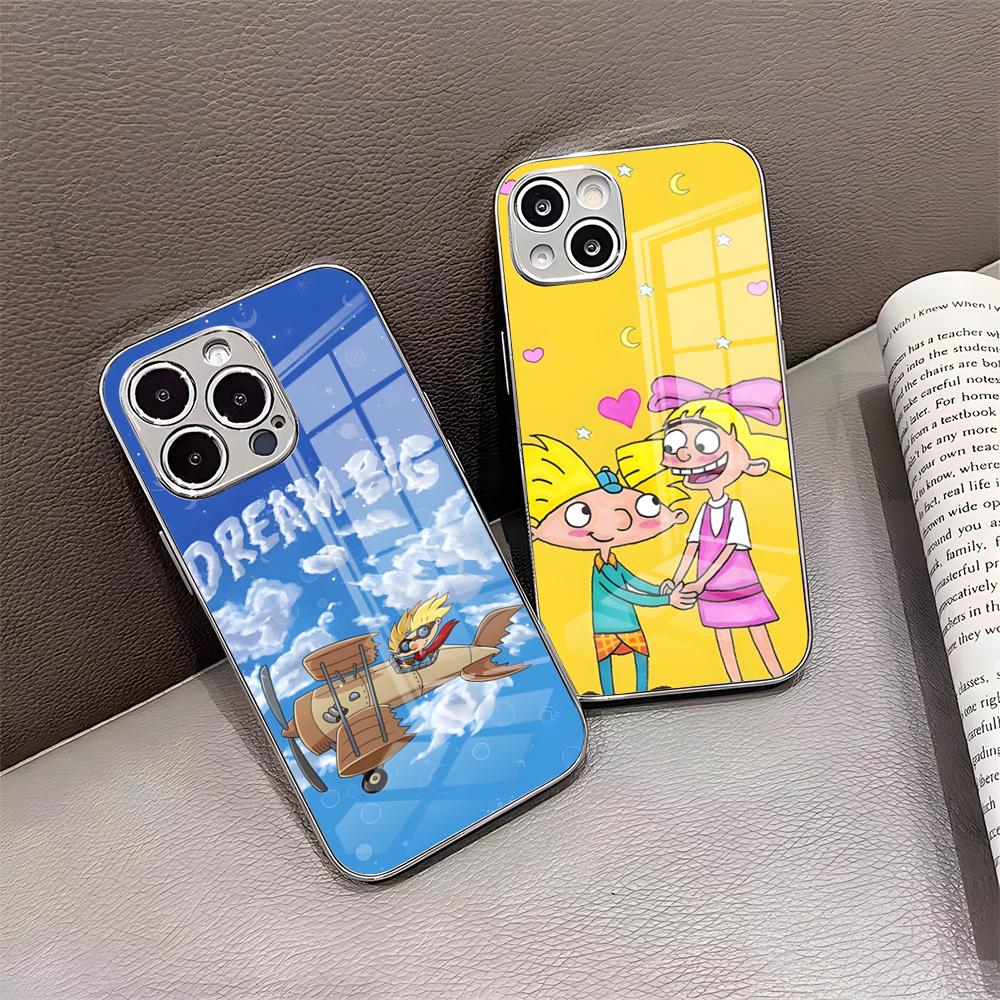 Hey Arnold Cartoon Phone Case For IPhone 17 Pro Max 15 Pro 16 14 Plus 12 13 Mini 11 Pro Shockproof Electroplated Glass Cover