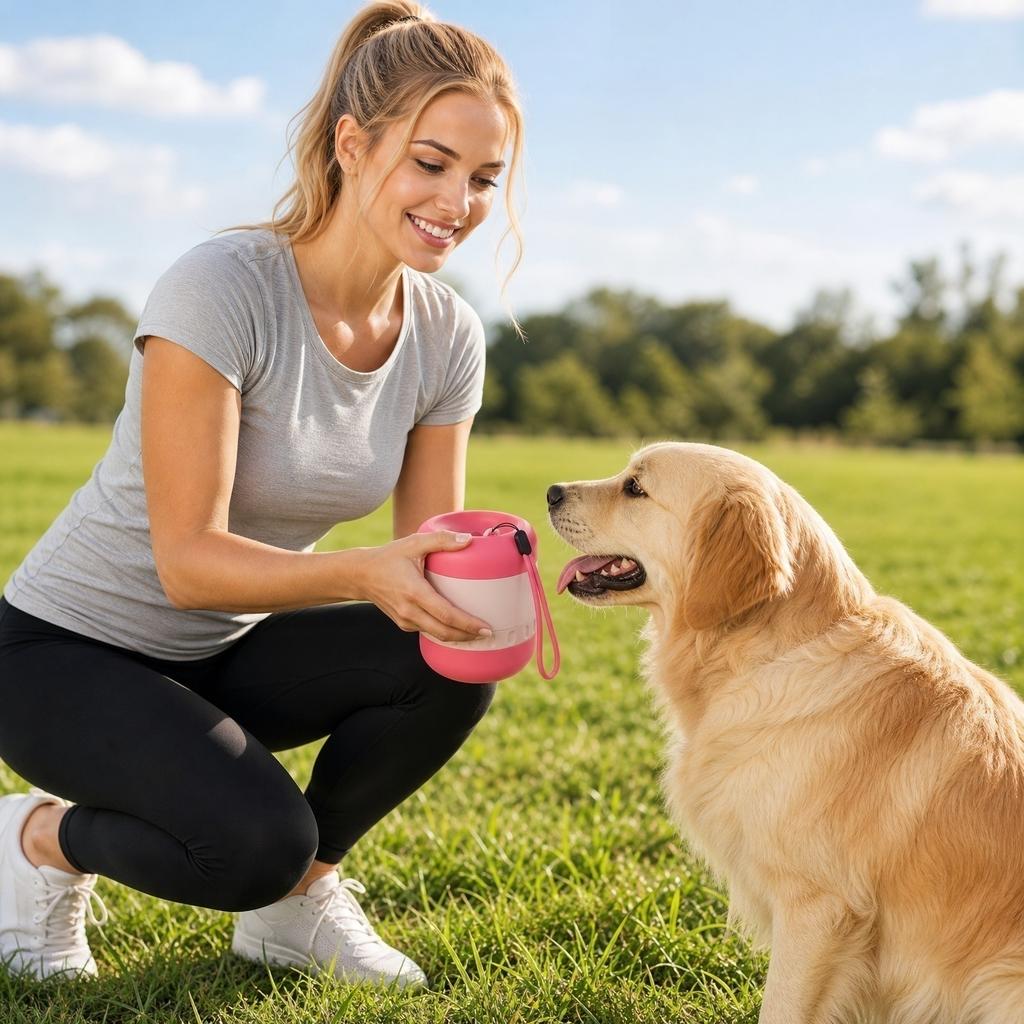 Small Portable Pet Bottle with Silicone Bowl - Outdoor Travel Dispenser for Dogs Cats