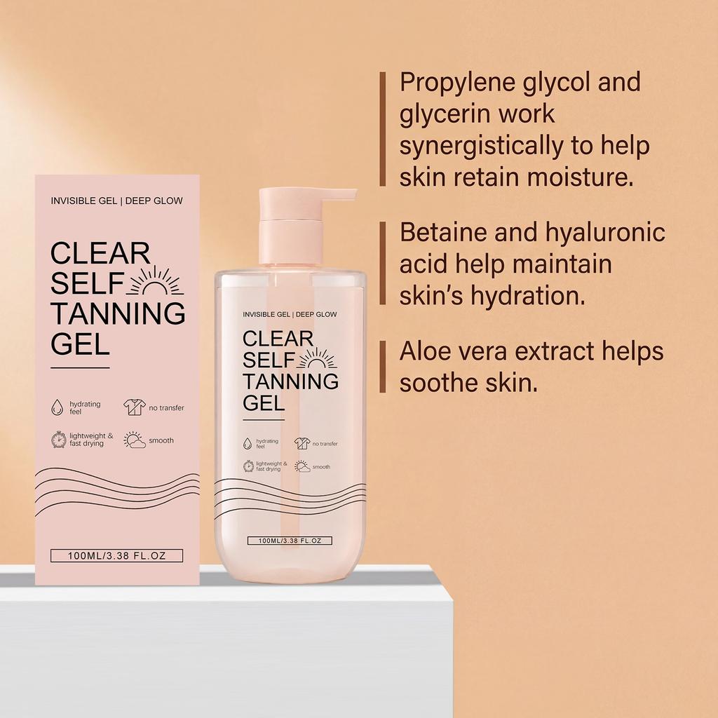 100ml Clear Self Tanning Gel ,Gradual Natural Tan Body Gel, Skin Hydrating Firming Lightweight Non Sticky Body Face Care