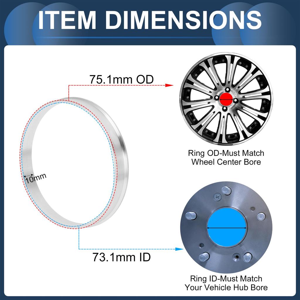 INFINAUTO Wheel Hub Centric Ring OD 75.1mm To ID 73.1mm Wheel Center Shaft Shock