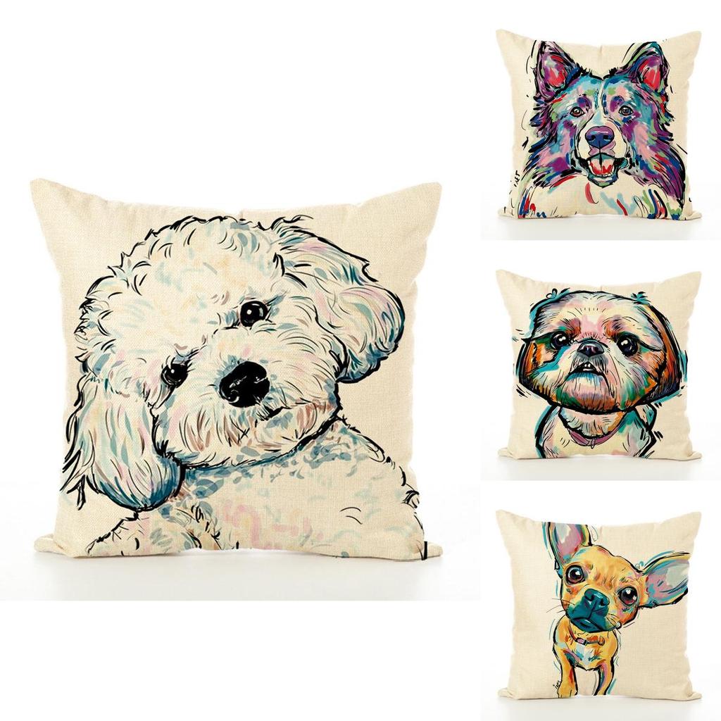 Adorable Pet Dog Pillow Cover In Linen Blend For Cozy Sofa And Office Decor