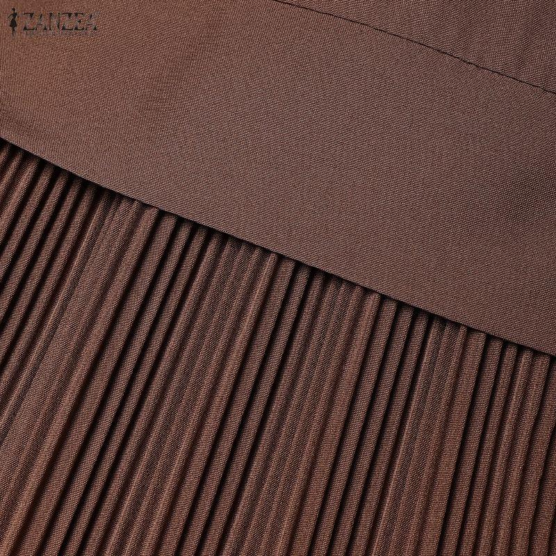 ZANZEA Abito casual musulmano da donna, girocollo, manica lunga, ampio, plissettato