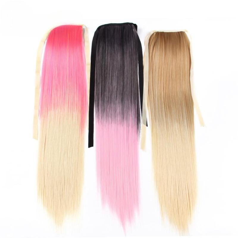 Synthetische Pferdeschwanz-Haarverlängerung, gerader Clip im Haarschwanz, falsche Haarteile für Frauen, schwarze Ombre-Rot-Frisur