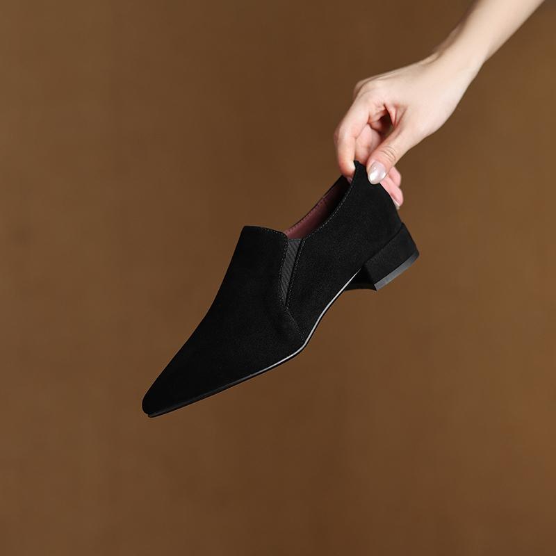 Fashion Women's New Spring and Autumn Pointed Leather Sheep Suede Comfortable Low Heel Plus Size Retro Work Oxford Shoes