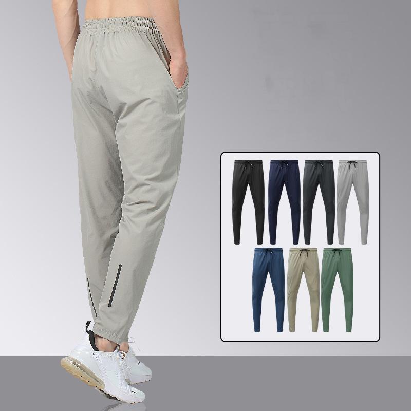 Summer Gym Fitness Trousers Men's Pencil Pants Tight Jogging Running Breathable Quick-Drying Ice Silk Sports Wind Casual Pants