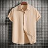 Summer Cotton Linen Shirt for Men's Lapel Loose Solid Color Hide Button Up Short Sleeve Shirts