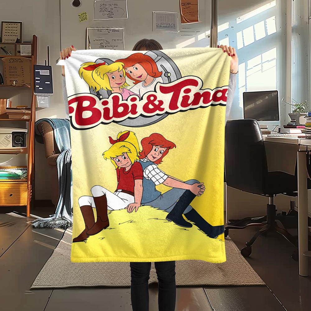 1PC Bibi and Tina Print Flannel Blanket, High Quality All Seasons, Home Decor, Warmth and Comfort, Perfect for Christmas Gifts