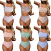 New Split European and American Printed Bikini Swimsuit Women's Sexy Tube Top Retro Briefs Swimsuit