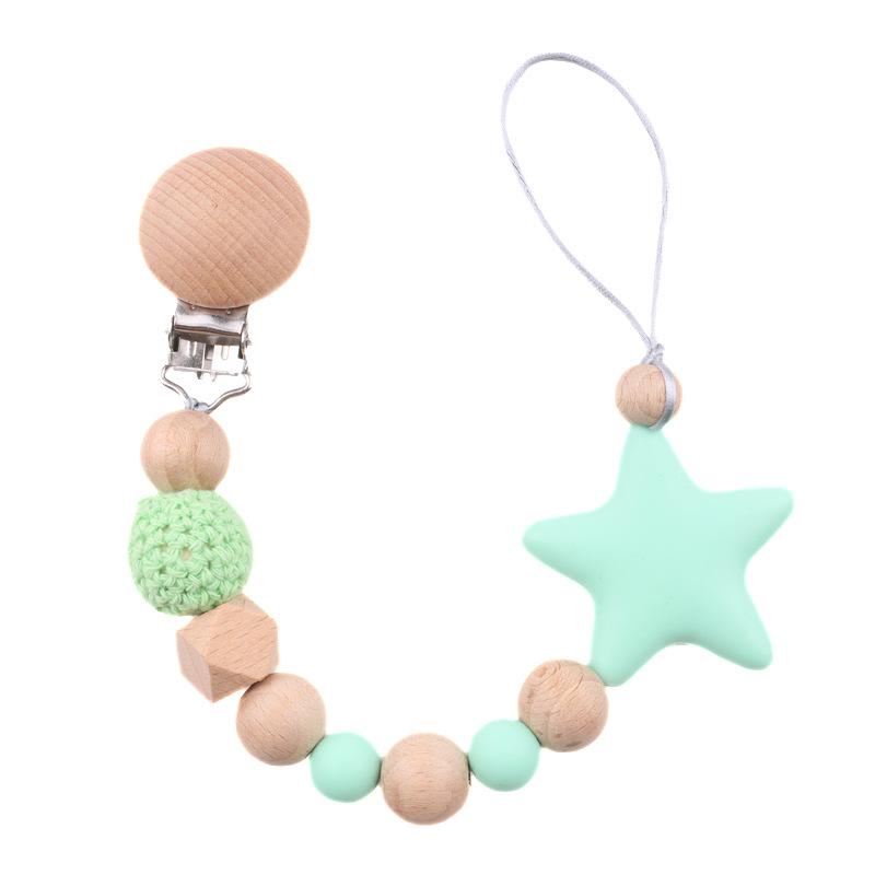 New Beech Wood Baby Pacifier Clip and Teether Toy - Anti-Drop Soother Chain