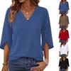 Damen V-Ausschnitt Lockerer Pullover Oberteil Dreiviertelarm Mode Lässige Bluse Leichter Bequemer Stoff