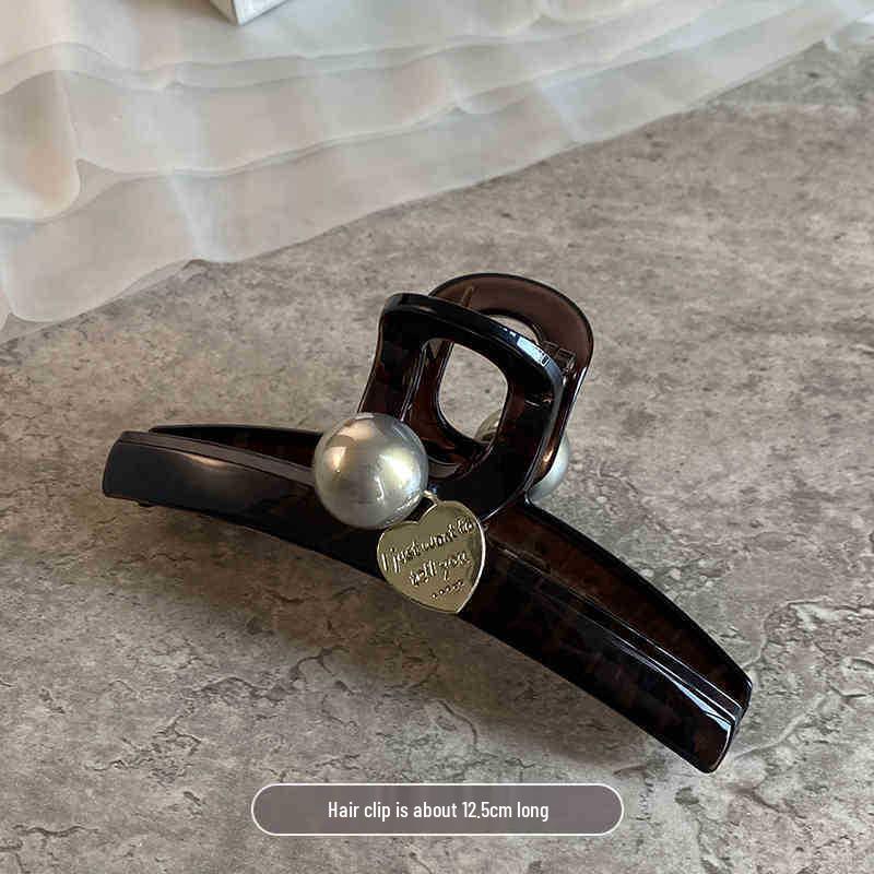 Elegant Pearl Hair Clip for Women - High-Class Shark Claw, Large for Thick Hair