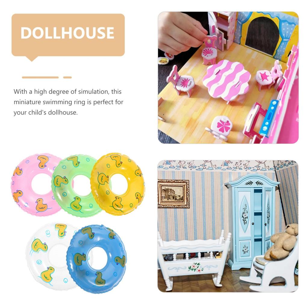 NOLITOY 5-Pack Miniature Duck Inflatable Rings, Dollhouse Decorations, Small Swimming Rings, Model Party Lightweight Plastic