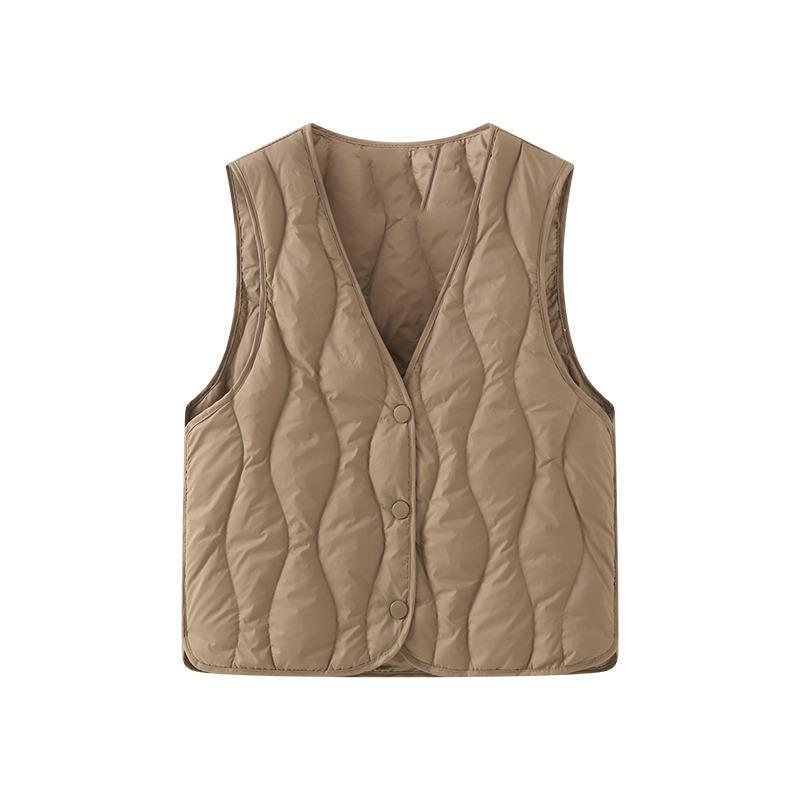 Módní zimní V-výstřih Zesílená péřová bavlněná vesta Bunda Dámská bez rukávů Jednobarevná Ležérní Jednoduchá Elegantní Tílka Volná Vesta Oblečení