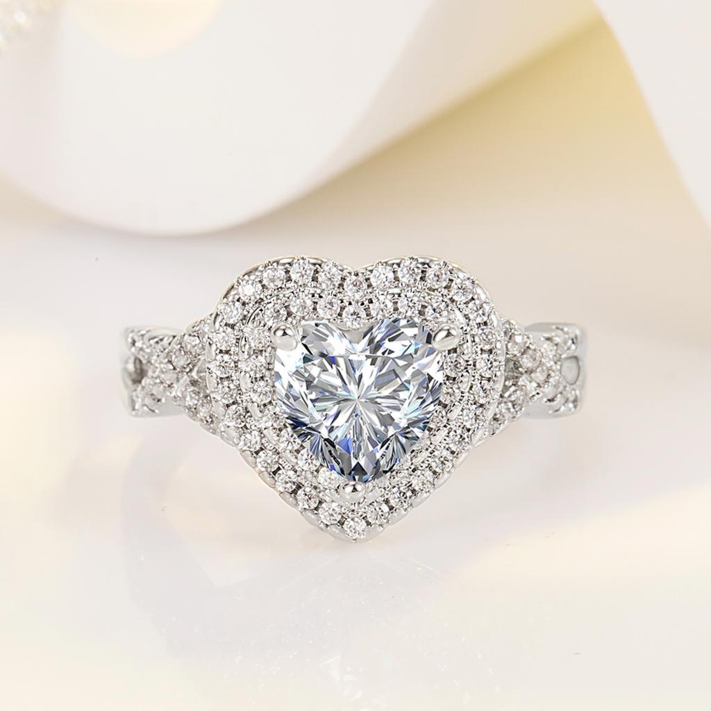 2026 Full Diamond Heart Shaped Ring with Micro Inlaid Heart Shaped Diamond Engagement Ring
