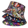 Cappello da Pescatore Stampato Cappelli a Secchiello Stampa Lettere Animali Cappello da Pescatore Cappelli Estivi da Sole Per Donne Uomini Cappello da Pesca Reversibile