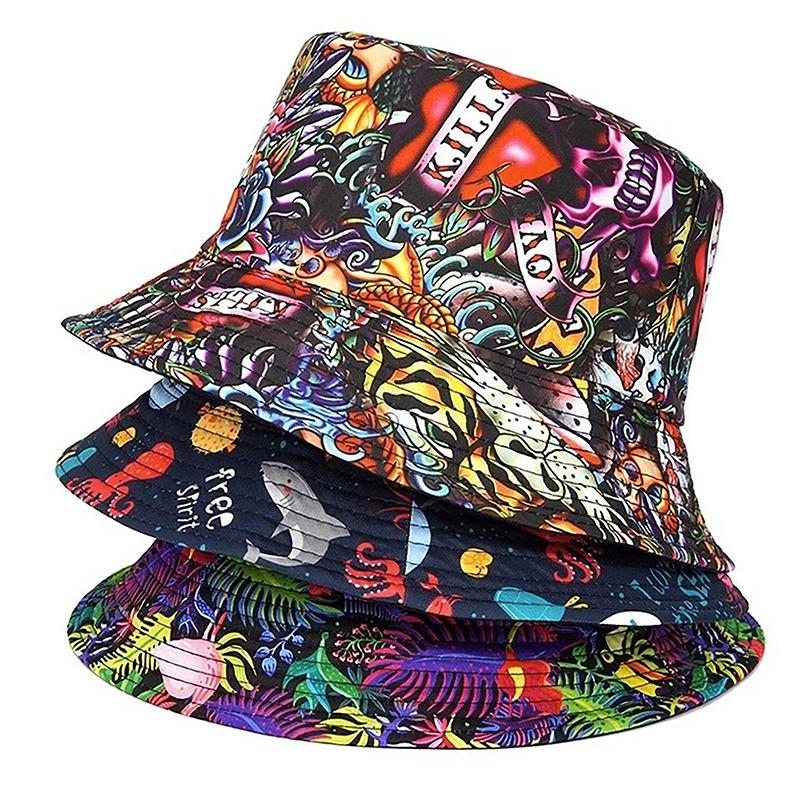 Cappello da Pescatore Stampato Cappelli a Secchiello Stampa Lettere Animali Cappello da Pescatore Cappelli Estivi da Sole Per Donne Uomini Cappello da Pesca Reversibile
