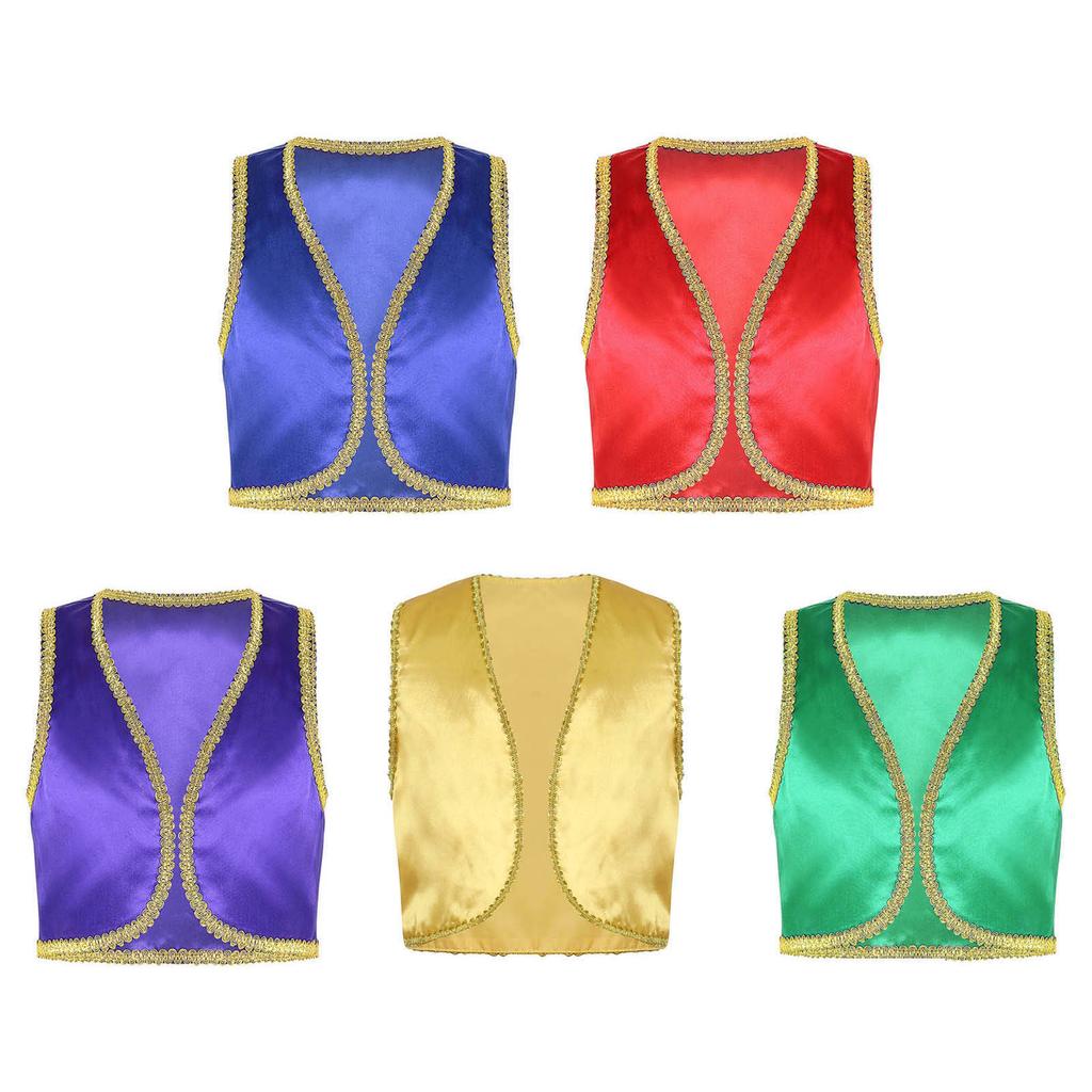 Jungen Märchen Cosplay Weste Offene Vorderseite Goldene Geflochtene Verzierungen Weste Verkleidung