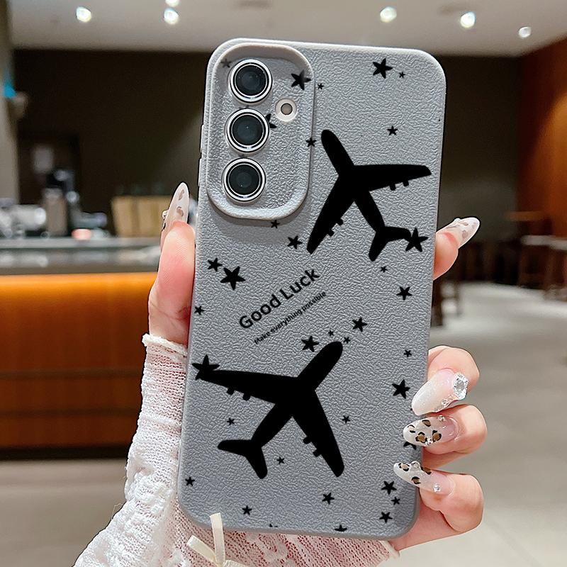 For Samsung S25 S24 FE S23 Ultra S22 A56 A36 A16 A15 A55 Phone Case Airplane Pattern Soft Slim Shockproof Matte TPU Leather Texture Back Cover