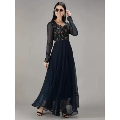 Designer Bestickter Georgette Kurta Damen Partykleidung Anarkali Tunika Kleid Kurti VF-1900984