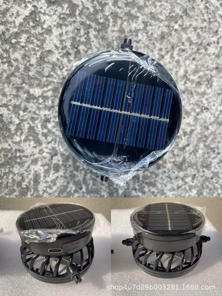 USB rechargeable solar fan cap accessories three-speed adjustable gale cooling and clip mini small fan round 1pcs