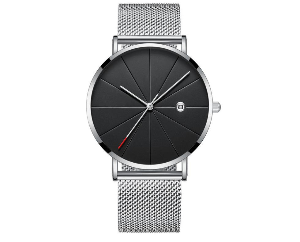 Men'S Large Surface Hands Simple Rice Line Date Mesh Strap Watch Creative Quartz Stainless Steel Watch
