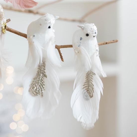 Yousheng 1 Pair Christmas Ornament Imitation Foam Feather Bead Design Christmas Tree Decoration Festive Atmosphere DIY Gift